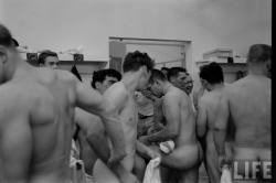 thenewloverofbeauty:  John Dominis:  Purdue Football Locker  (1954) LIFE Magazine loved locker room pictures! 