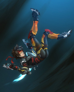 cyberclays:   Tracer  - Overwatch fan art by  Remy PAUL    More Tracer  related art on my tumblr [here]          More Overwatch related art on my tumblr [here]       