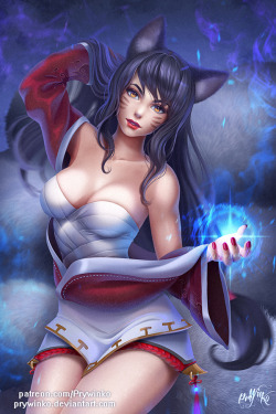 zoesfantasyworld:Ahri -  the Nine-Tailed Fox by Prywinko 
