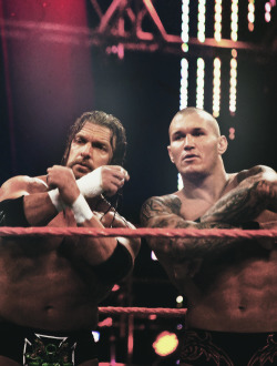 222-rko-222:  nice pic of randy orton who i adore so much and triple h who i like