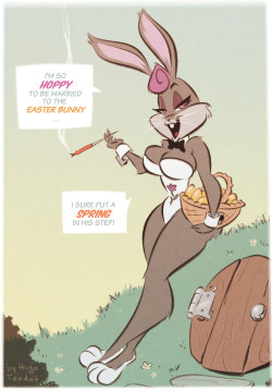   Rosebud Rabbit - Hoppy Easter Bunny - Cartoony Pinup Sketch Commission  Hoppy Easter, my fellow Easterners :)  It&rsquo;s a commission for PJToon75 of his OC Rosebud. Joke is by him, corny and silly, just how I like em.If you want a commission like