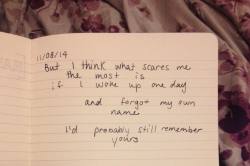 dumbdaisies:  &ldquo;but i think what scares me the most is if i woke up one day and forgot my own name i’d probably still remember yours” journal entry 11/08/14