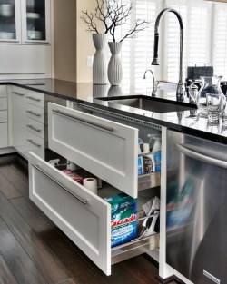 sweetestesthome:  Sink drawers - much more useful than sink cupboards.