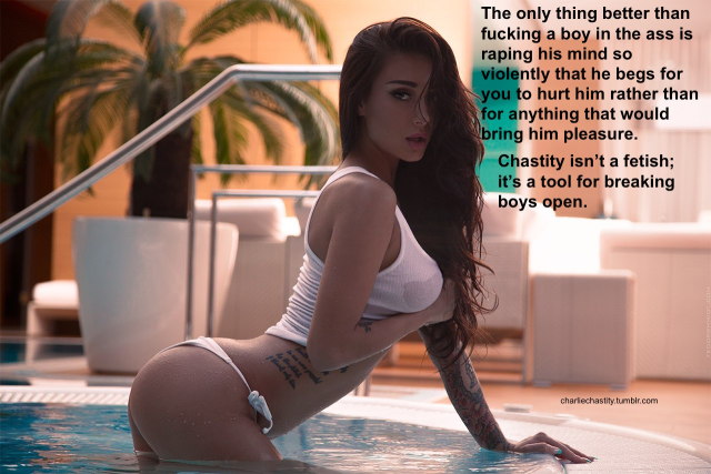 The only thing better than fucking a boy in the ass is raping his mind so violently that he begs for you to hurt him rather than for anything that would bring him pleasure.Chastity isn&rsquo;t a fetish; it&rsquo;s a tool for breaking boys open.