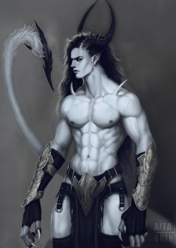 altagrin: Sah’ki, the grumpy goat demon man thing trying to look hot. Jokes on him it’s cold. I’m not sorry