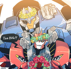 rikuta:  I don’t take the request now.But I wanted to draw TF with flower crowns once!!I have already drawn it…But I think that Breakdown can’t make the flower crown XDhehe Thank you for nice request! ;)