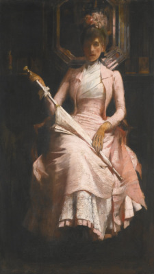 shewhoworshipscarlin:  “The Pink Silk Dress,” by Sir James Jebusa Shannon, 1880s. 
