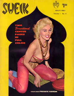 Ecstasy (aka. Charlotta Ball) appears as a curvaceous Harem Girl on the cover of (Vol.1-No.4) ‘SHEIK’ magazine; published by ABC Publications..More pics of Ecstasy can be found here..