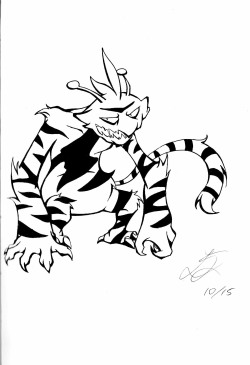 recursorsprite:  Naturally, instead of finishing a chem lab report, I decided to try out inktober instead. This is that pokemon fusion thing that seems to be so popular no? http://pokemon.alexonsager.net/93/125 