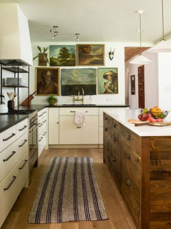 prettykitchens:  Rustic wood kitchen island. 