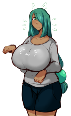 queenchikkibug:  I know some folks were asking about the green haired girl in a drawing I did a few days ago so here she is!Her name is Kris and she owns a cat, likes to knit, and works at a local maid cafe!