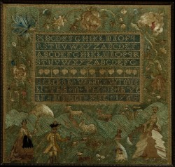 the-met-art: Embroidered Sampler by Rebekah White via American Decorative ArtsMedium: Embroidered silk on linenGift of Barbara Schiff Sinauer, 1984 Metropolitan Museum of Art, New York, NY http://www.metmuseum.org/art/collection/search/14087 