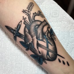 fuckyeahtattoos:  heart and dagger by Alena Chun at Icon Tattoo Studio in Portland, OR.