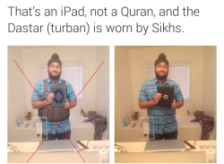 anti-feminism-pro-equality:  thatnerdygamergirl:  The man in this image is Veerender Jubbal, an awesome Sikh Canadian Let’s Play Gamer, critic, and outspoken feminist. People photoshopped the image on the right (of him holding an ipad) to look like