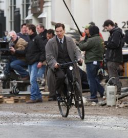deareje:  untagged &amp; high res, open in new tab. Benedict Cumberbatch filming a scene for ‘The Imitation Game’ on November 3, 2013 in London, England. 