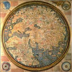 mica-universe:  Made by a Venetian monk, this Mappa Mundi, or cloth of the world, is considerably more beautiful than the much earlier Hereford Mappa Mundi. Medieval maps, like earlier Babylonian “symbolic” maps, were not just speculations about land