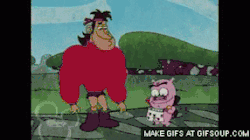 Dark Lord Chuckles the Silly Piggy trying on some smashing ❤️ boxers. It looks like Dave approves👍  From the Disney show Dave the Barbarian