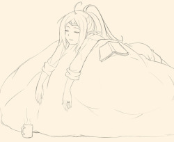 Nowi being comfy in a bean bag chair, for the WWD