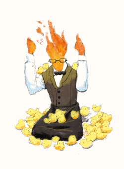 hobakyora:  Grillby with chicks(?events in twiitter..35RT=35 chicksi can’t grillby do burn chicks because it’ s so sad…;(