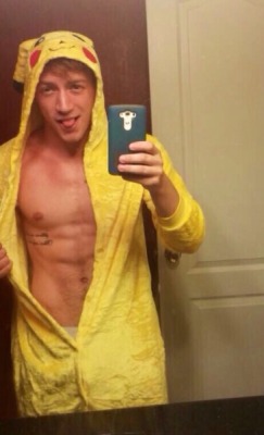 officialgaygeeks:Daily Eye Candy:  Love that Pikachu Onsie http://ift.tt/1GEVEXS