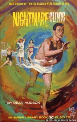 mraniman:  Here’s a book cover from a trashy pulp novel. I love the look on the guy’s face–the desperation he must feel, trying to get his sexy body away from those female predators! Run, Dude!   Ha ha! They only wanted to castrate him. They’d