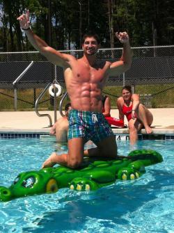 tapthatguy-x-version:  How that floating crocodile supports 300 LBS of pure muscle is some shit out of a Physics textbook and honestly quite beyond me.   Jesus walked on water, dude. I’d believe that this guy’s the son of god.Plus, that cross necklace