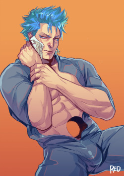 redgart:  Hello guys, here is a quickie I made, hope you guys like it.I always loved grimmjow and this may be a bit messy drawing but I just needed to draw some quick hot men to get the stress out of my system haha. 