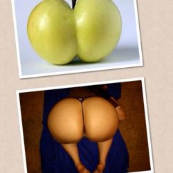 buttercream19:  Yes I have a thong on!!!! Haha someone sent me this hilarious pic comparing my ass to an apple what do you think :D i love it ;) i’m selling my naughty homemade videos today guys i have 15 b/g and solo vids available hurry and inbox