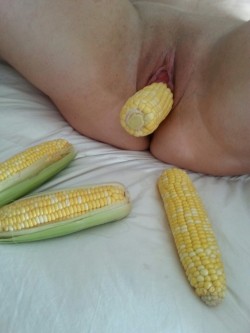 stick-it-inside: stuffmyholesxxx:  Corn cob Fuck Fest!! This morning I decided to watch my girl fuck her ass and pussy with corn. I got her all lubed up and horny and she took care of the rest. I hope all our followers find this as kinky and erotic as