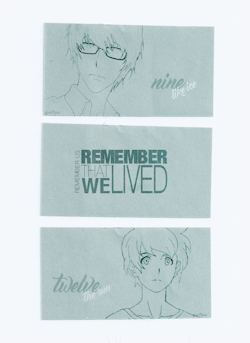 spectrux:   ❝ Remember us… Remember that we lived❞Zankyou no Terror - anime quotes on paper [1/?]  
