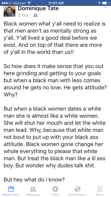 heyblackrose:  xmagnet-o:  heyblackrose:  fedupblackwoman:  ankh-niggas-anonymous:  mzlexi15:  badgyal-k:  maiden-of-kingdom-noir:  abloodypeace27:  locsofpoetry:  Black men, why do you hate us?  What the fuck is he talking about? Ugh…I can’t with