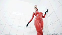 murhaaya:  Red catsuit part II. Finally a collaboration with latex model - Honeyhair Catsuit by Simon O. To see more, go see a Honeyhair’s channel at vimeo or her page where more videos will soon be posted. 