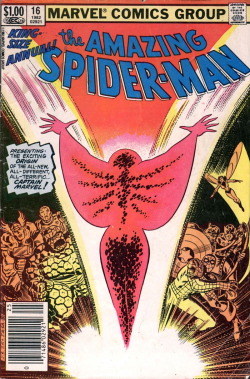 superheroesincolor:  Amazing Spider-Man Annual #16 (1982) //  Marvel Comics Captain Marvel (Monica Rambeau) Story: Roger Stern, art: John Romita Jr., colors: Stan Goldberg Get it here  [ Follow SuperheroesInColor on facebook / twitter / tumblr ]   This