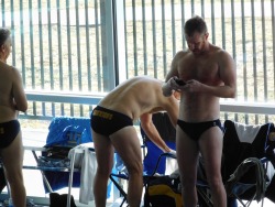 makemeyourprince:  nakedfitguy:  Me checking my times at a swim meet.  :] 