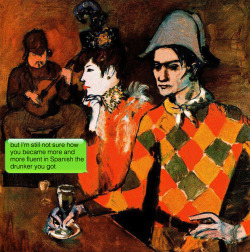 ifpaintingscouldtext:Pablo Picasso | At The Lapin Agile | 1905