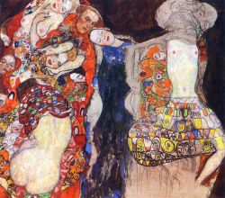 75years:  A Nice Klimt Fact- “When Klimt died, an unfinished painting entitled The Bride was left in his studio. The right half was dominated by a semi-naked female figure. The knees were bent and the legs splayed out to expose a carefully detailed