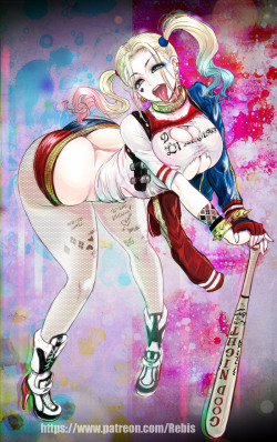 rebisdungeon:  Last night, I saw “Suicide Squad” and I liked it! Especially Harley-Quinn in the Movie was wonderful. As you may know, recently Rebis loves Gyaru and Bimbo type girls, and Harley Quinn hit my heart and art inspiration.She is charming,