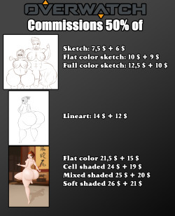 Overwatch commissions 50% of!So, I love Overwatch and drawing smut of Overwatch so much that I&rsquo;m holding an Overwatch sale, get a Overwatch commission and get 50% of!The prices in the picture are the discounted prices, so no need to math for you