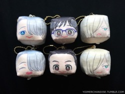 yoimerchandise: YOI x Movic FACE CUBE Plush Keychains Original Release Date:July 2017 Featured Characters (3 Total):Viktor, Yuuri, Yuri Highlights:These are unique and adorable, though the shapes are more “distorted” cubes due to how soft they are.
