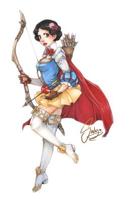 sadynax:  I drew Snow white warrior! So much fun to design armors and clothes! fdesignidsh — Even she is more like hunter… Mm. I shall call her ‘Warrior of seven arrows’ ! My scanner really sucks so I’m sorry for the bad quality of markers :