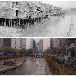 enkiel87:  This is Cheonggyecheon Stream in Seoul, South Korea. 50 yrs. ago, it was a dirty creek w/ informal settlers living along the banks, (sounds familiar?) a symbol of urban blight that had to be covered w/ concrete &amp; an expressway built over