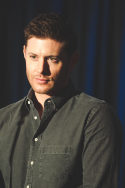 grumpyjackles:  his faces are my favorite thing. the slight smirk in the first one and the raised eyebrows in the second. just … ugh. Jensen Ackles - Gold Exclusive Panel - Salute to Supernatural DC 2015 