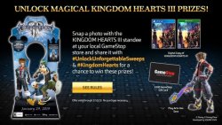 kh13:  GameStop is hosting a sweepskates to celebrate the launch of #KingdomHeartsIII! To enter, take a picture of the KHIII cutout and upload to either Instagram or Twitter using #KingdomHearts and #UnlockUnforgettableSweeps! Please note that you must