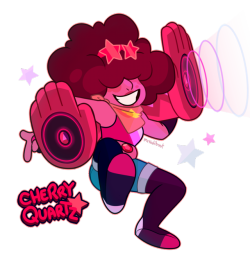mrhaliboot: Steven and Garnet’s groovy fusion, Cherry Quartz. Cool, hip, and ready to party! My idea for Cherry’s weapon is a pair of giant DJ subwoofers they carry around on their shoulders like cannons, Garnet’s gauntlets as the base and Steven’s