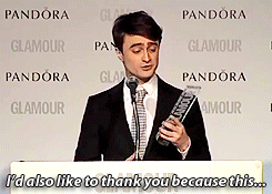 potterbird:  Daniel Radcliffe&rsquo;s acceptance speech for the Man of the Year Glamour Award, 2013. (x) 