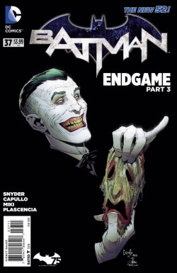 pumpkinspiceoflife:  Batman #37  The Joker is absolutely terrifying in this issue. Pure nightmare fuel and makes you furious you have to wait another month for the next issue. The writing and art are on point. The coloring is especially beautiful. Endgame
