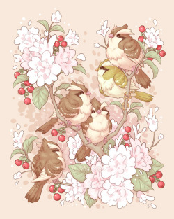celesse:  The docile Pidgey, native to the Kanto region Print available here: https://www.inprnt.com/gallery/celesse/pidgey-in-a-cheri-tree/