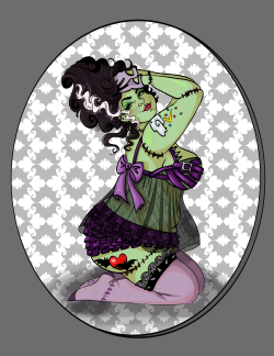 labrattish:  Frankie pin up all done. She went from being my least favourite to possibly my favourite.  I still have the witch and bat one to do…so that could change. 