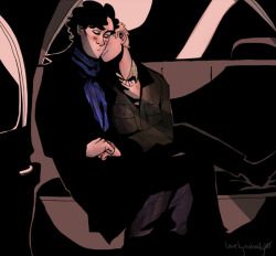 bumbleshark:  commission for lizzieborednow who wanted so johnlock in a cab {with slight smut} heheh i hope crotch touching is okay??? 