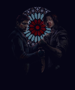 armellin:  Comission for my dear roguishfeathers, who was my Birthday giveaway winner! Demon!Dean and Sam in a chapel. I only hope this won’t be 9th season ending. 